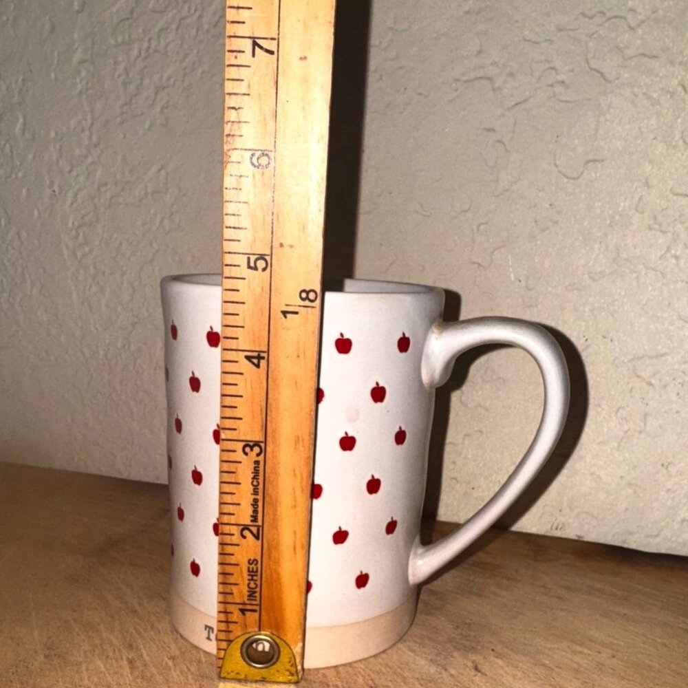 Teacher With Red Apple Design 4" Tall 3" Wide White & Beige Ceramic coffee mug - Picture 3 of 4